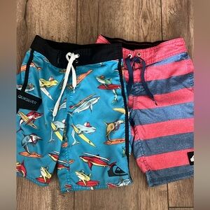 Quiksilver Surf Shark and red Striped Board Shorts